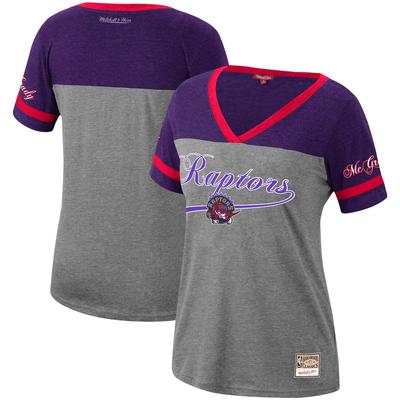 Mitchell & Ness Tracy McGrady Heathered Charcoal Toronto Raptors Team Captain T-Shirt mit V-Ausschnitt für Damen Image