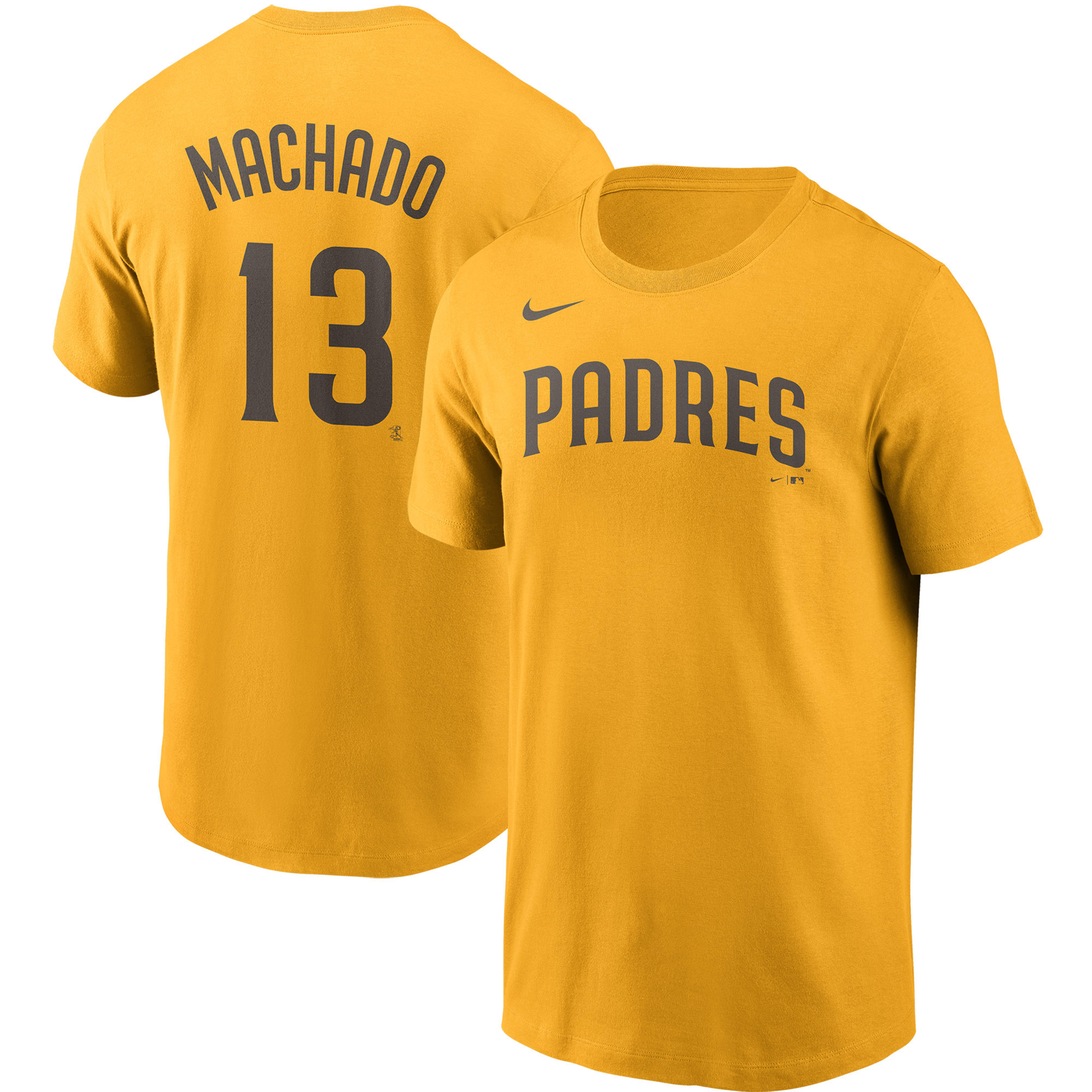 Nike Manny Machado Gold San Diego Padres T-Shirt mit Name und Nummer für Herren Image