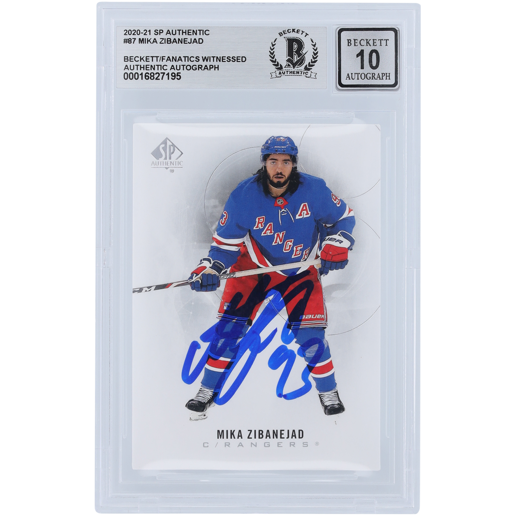 Mika Zibanejad New York Rangers signiert 2020–21 Upper Deck SP Authentic #87 Beckett Fanatics bezeugt authentifiziert 10 Karte Image