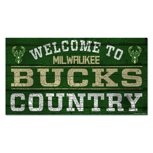 Holzschild „Willkommen bei Milwaukee Bucks“ – 13 x 24 Zoll