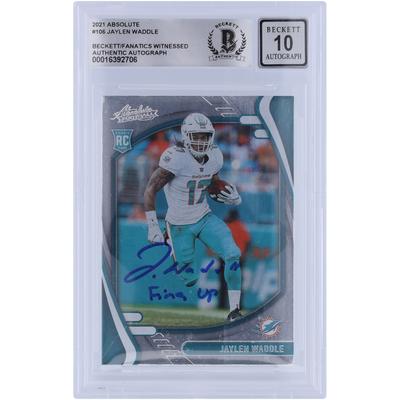 Jaylen Waddle Miami Dolphins signierte 2021 Panini Absolute #106 Beckett Fanatics bezeugte authentifizierte 10 Rookie-Karte mit "Fins Up"-Aufschrift Image