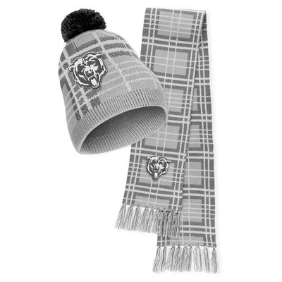 Women's WEAR by Erin Andrews – Set aus karierter Strickmütze mit Bommel und Schal der Chicago Bears Image