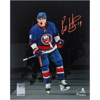 Bo Horvat New York Islanders signiertes 8" x 10" blaues Trikot, Feier-Spotlight-Foto Image