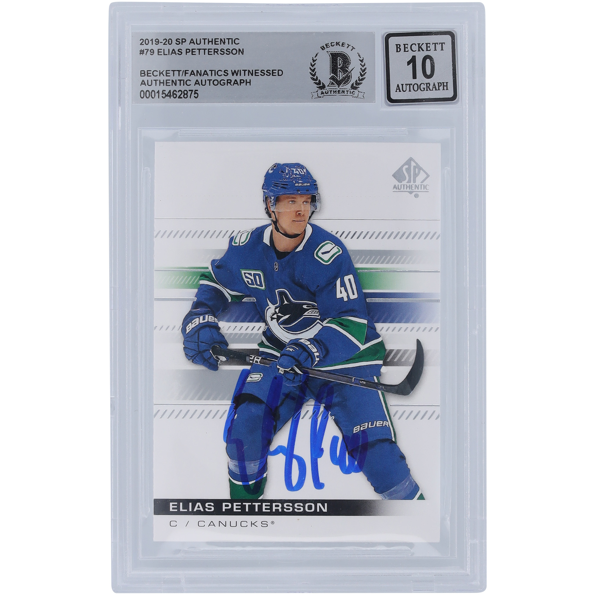 Elias Pettersson Vancouver Canucks Autogrammkarte 2019–20 Upper Deck SP Authentic #79 Beckett Fanatics bezeugt authentifizierte 10er-Karte Image