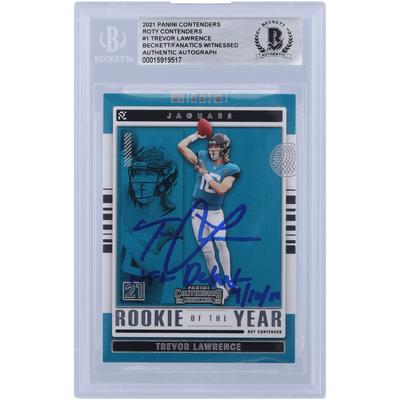 Trevor Lawrence Jacksonville Jaguars signierte 2021 Panini Contenders ROTY Contenders #ROY-TLR Beckett Fanatics bezeugte authentifizierte Rookie-Karte mit der Aufschrift „NFL Debut 9/12/21“ Image