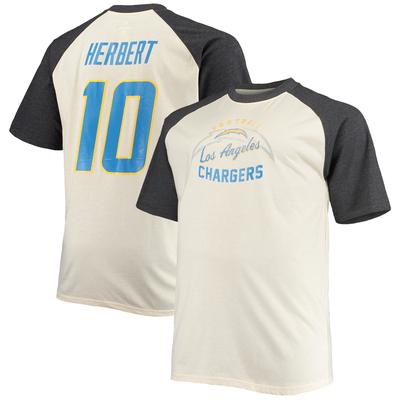 Justin Herbert Oatmeal Los Angeles Chargers Big & Tall Raglan-T-Shirt mit Spielernamen und -nummer für Herren Image