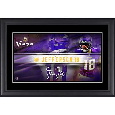 Justin Jefferson Minnesota Vikings Faksimile-Signatur, gerahmt, 10 x 18 Zoll, Spieler-Namensschild-Collage Image