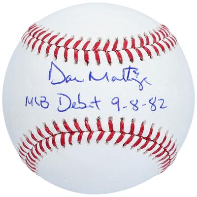 Von Don Mattingly, New York Yankees, signierter Rawlings-Baseball mit der Aufschrift „MLB DEBUT 9-8-82“ Image
