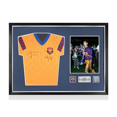 Barcelona Hristo Stoichkov & Pep Guardiola vorne signiertes und gerahmtes offizielles FC 1992 Auswärtstrikot Image