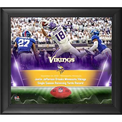 Justin Jefferson Minnesota Vikings Gerahmte Collage mit Franchise-Rekordwerten für eine Saison, 38,1 x 43,2 cm Image