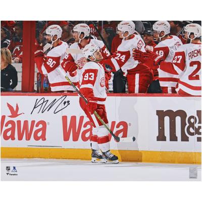 Alex DeBrincat, Detroit Red Wings, signiertes 16 x 20 Zoll großes Red Wings-Debütfoto Image