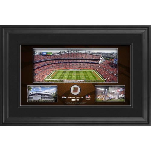 Denver Broncos - gerahmte Stadion-Panoramacollage, 10 x 18 Zoll, mit beim Spiel verwendetem Football – limitierte Auflage von 500 Stück