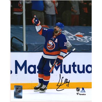 Von Cal Clutterbuck, New York Islanders, signiertes 8" x 10" Royal Jersey Celebration-Foto Image
