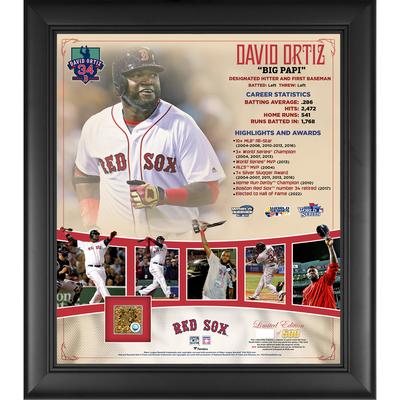 David Ortiz Boston Red Sox, gerahmte, unsignierte 15 x 17 Zoll große Hall of Fame-Collage mit beim Spiel verwendetem Schmutz – limitierte Auflage von 500 Image