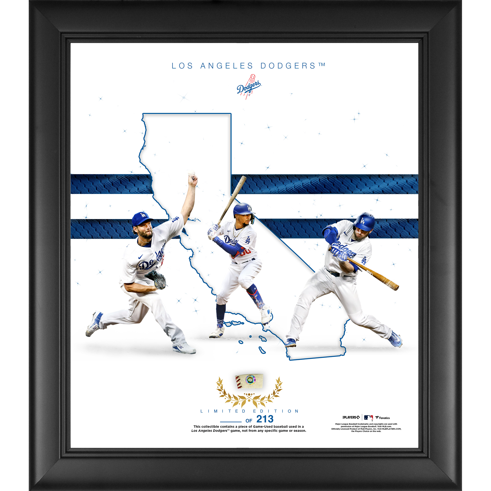 Gerahmte 15 x 17 Zoll große Collage der Los Angeles Dodgers „Franchise Foundations 2023“ mit einem Stück eines im Spiel verwendeten Baseballs – limitierte Auflage von 213 Stück Image