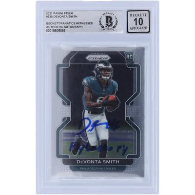 DeVonta Smith Philadelphia Eagles signierte 2021 Panini Prizm #335 Beckett Fanatics bezeugte authentifizierte 10 Rookie-Karte mit "Fly Eagles Fly"-Aufschrift Image