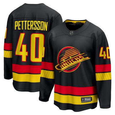 Vancouver Canucks Alternate – 2022/23 Premier Breakaway-Spielertrikot mit Elias Pettersson-Logo der Fanatics in Schwarz für Herren Image