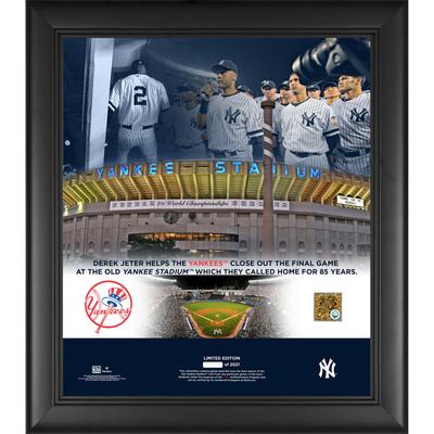 Derek Jeter New York Yankees Gerahmte 15" x 17" alte Yankee-Stadion-Collage mit einer Kapsel aus Spielschmutz - Limitierte Auflage von 2021 Image