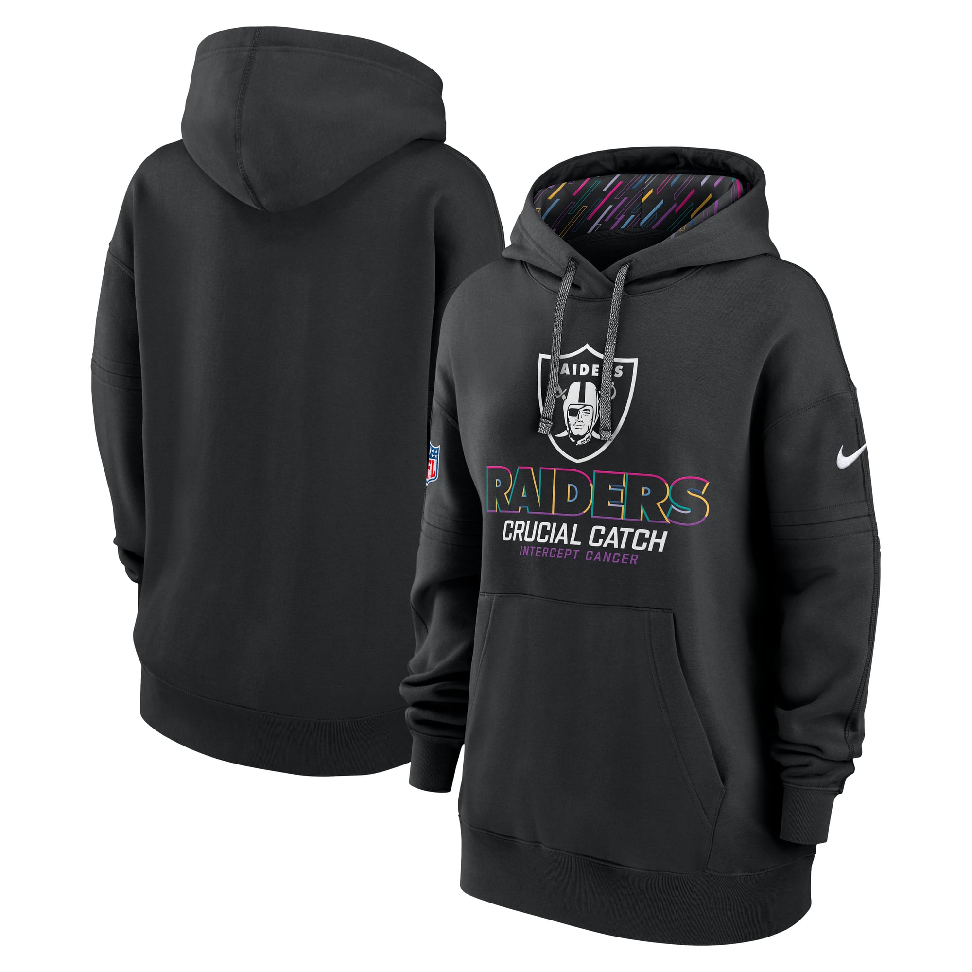 Schwarzer Nike Las Vegas Raiders 2024 NFL Crucial Catch Club Pullover-Hoodie für Damen