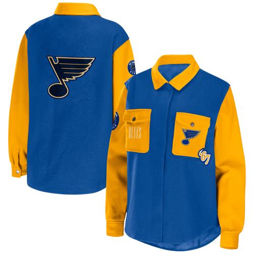 Damenbekleidung von Erin Andrews Blau/Gold St. Louis Blues Colorblock-Hemdjacke mit Knöpfen