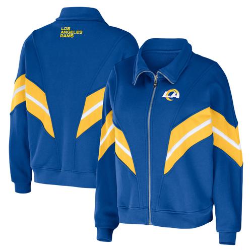 Damenbekleidung von Erin Andrews Royal Los Angeles Rams Yarn Dye Stripe-Jacke mit durchgehendem Reißverschluss