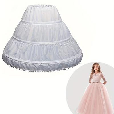 TEMU Girls' Elegant White Petticoat - Perfect For Princess Dresses & Weddings, All-season Polyester Underskirt