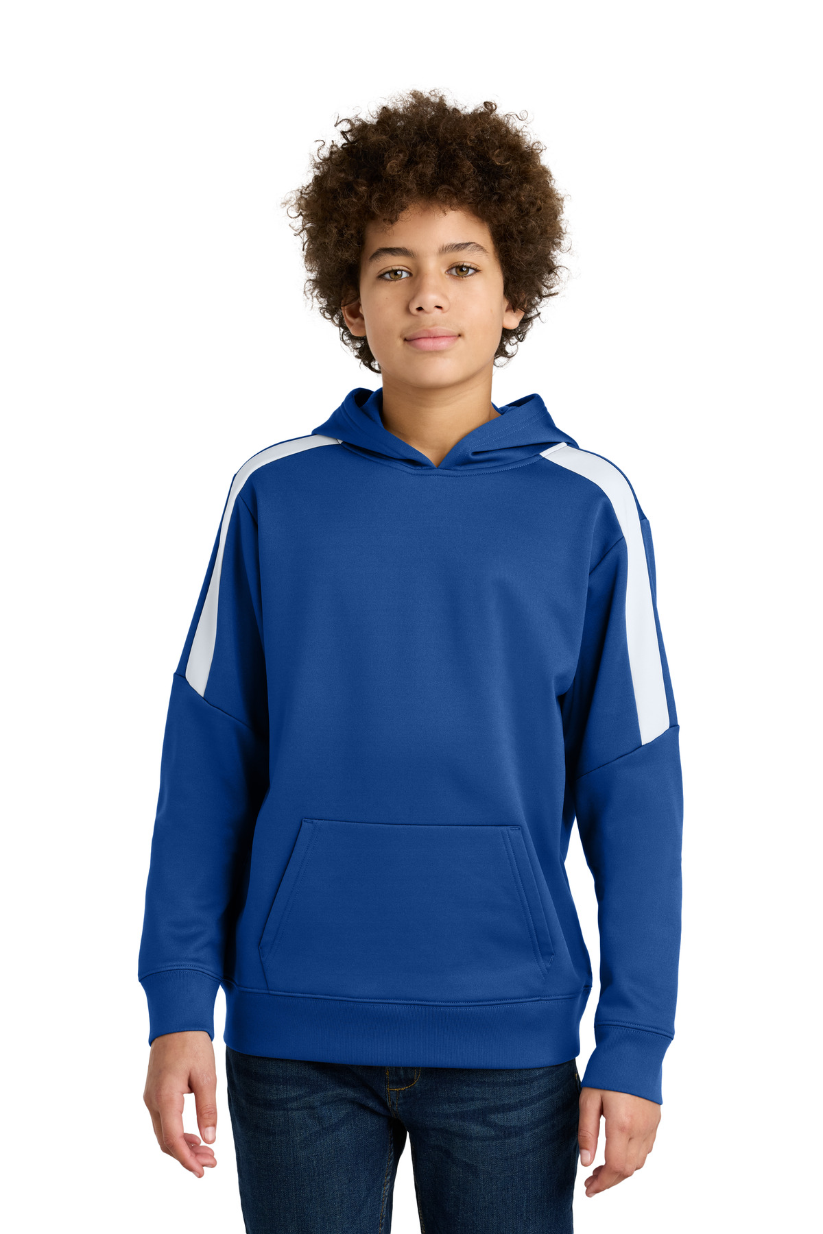 Sport-Tek YST255 Youth Sport-Wick Fleece United Pullover Hoodie in True Royal/White size Small | Polyester