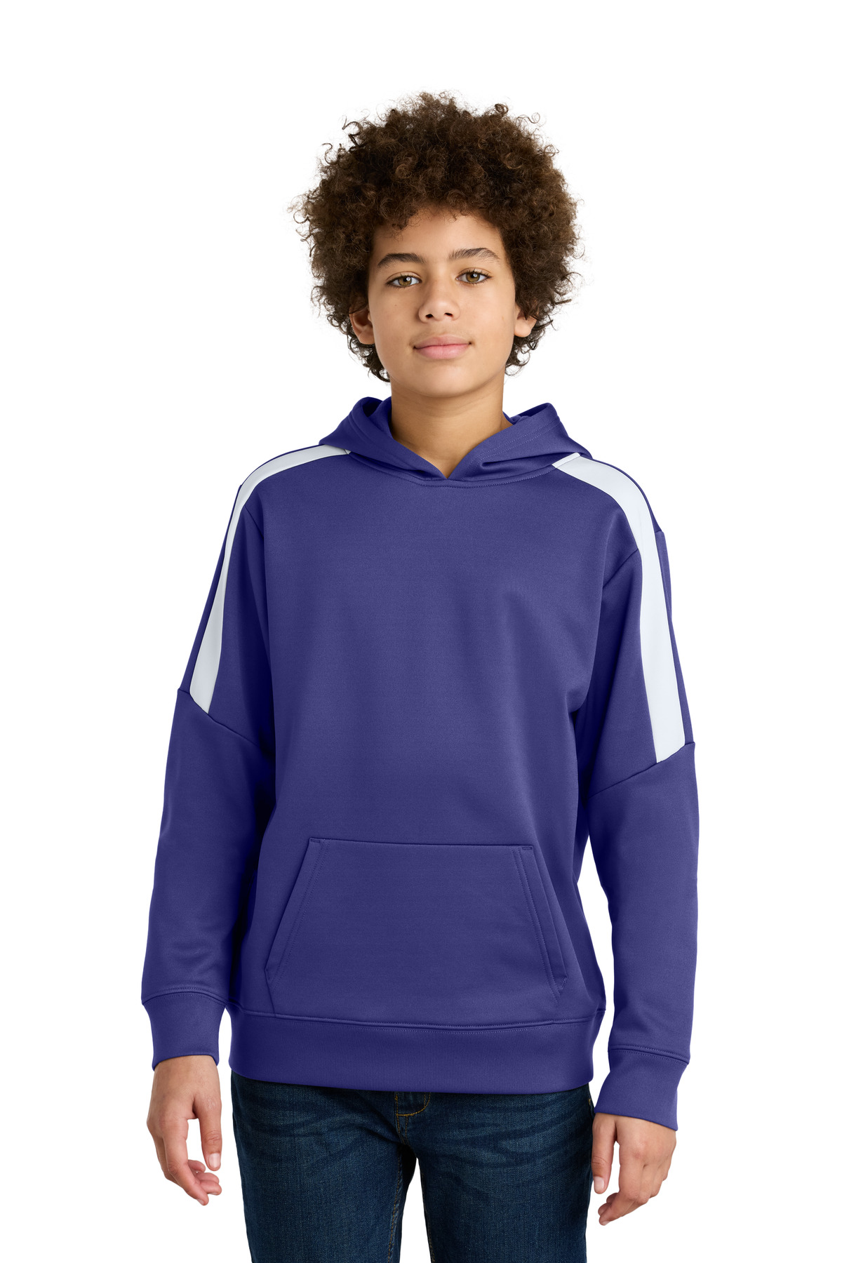 Sport-Tek YST255 Youth Sport-Wick Fleece United Pullover Hoodie in Purple/White size Small | Polyester