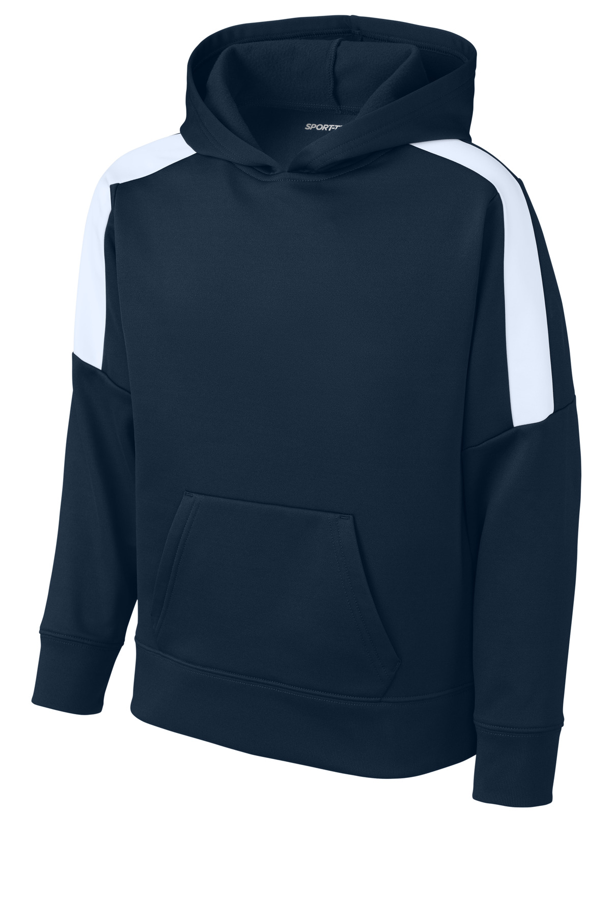 Sport-Tek YST255 Youth Sport-Wick Fleece United Pullover Hoodie in Navy Blue/White size Large | Polyester