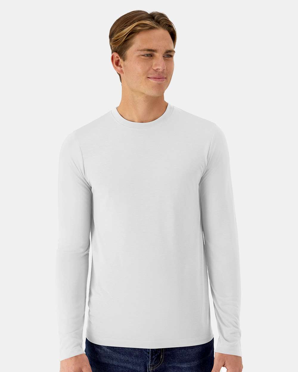 Hanes 484L Cool-Dri Cotton Touch Long-Sleeve T-Shirt in White size Small | ring spun polyester jersey