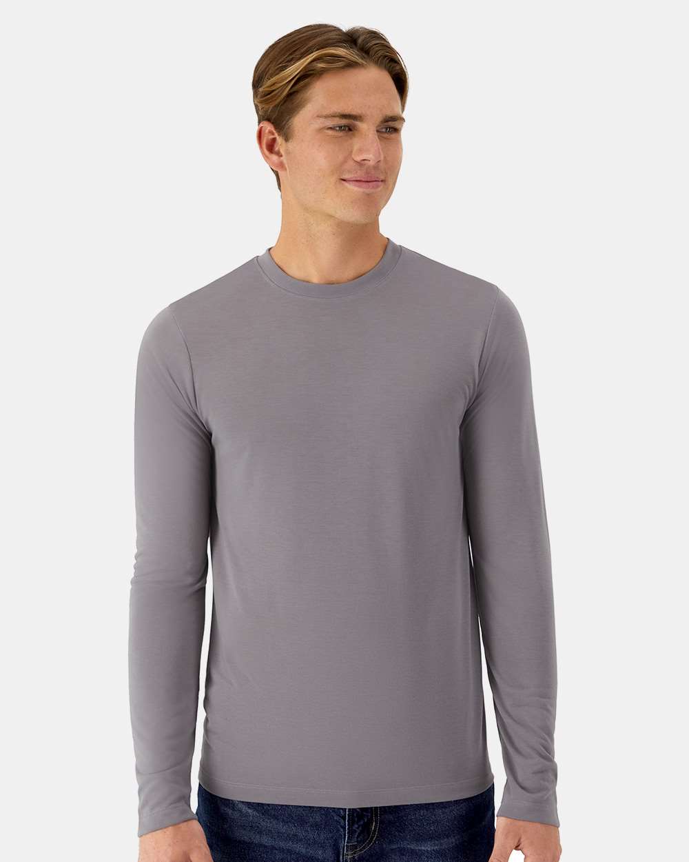 Hanes 484L Cool-Dri Cotton Touch Long-Sleeve T-Shirt in Graphite Grey size 2XL | ring spun polyester jersey