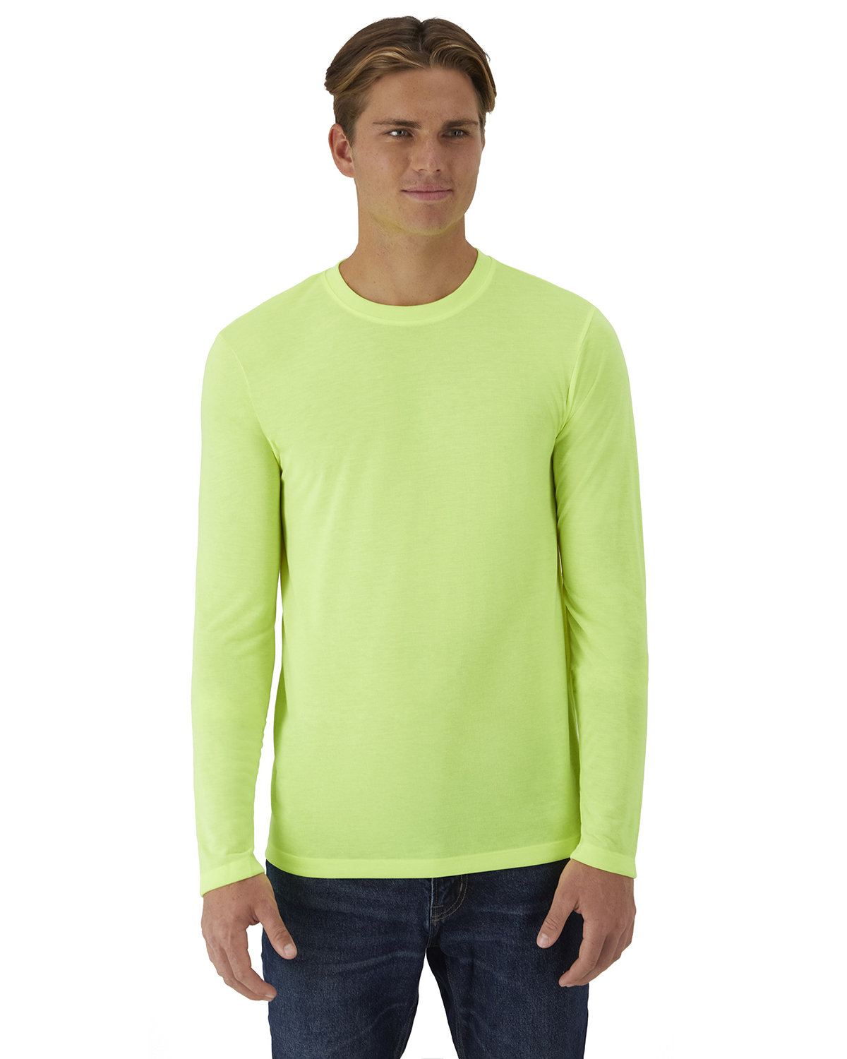 Hanes 484L Cool-Dri Cotton Touch Long-Sleeve T-Shirt in Safety Green size 3XL | ring spun polyester jersey