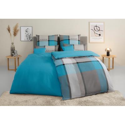 Bettwäsche TOM TAILOR HOME "Lenny in Gr. 135x200 oder 155x220 cm", blau (türkis, grau), B/L: 135cm x 200cm, , Biber, B/L: 80cm x 80cm, Biber, Obermaterial: 100% Baumwolle, Bettwäsche, mit GRATIS-Zugabe: Kissenhülle, in Biber und Renforcé erhältlich Image
