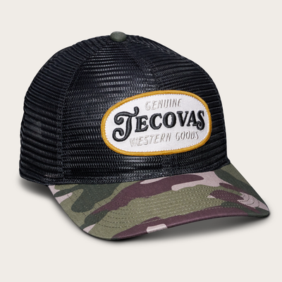 Tecovas Camo Trucker Hat, Black/Camo, Cotton/Polyester