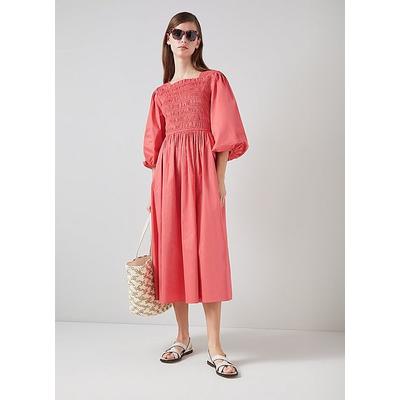 Calister Dark Pink Organic Cotton Shirred Dress, Rose