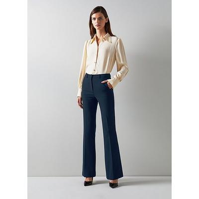 Halina Navy Crepe Flared Tailored Trousers Spring Navy, Spring Navy