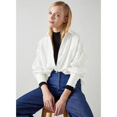 Beatrice White Cotton Ceramic-Button Shirt Pure White, Pure White
