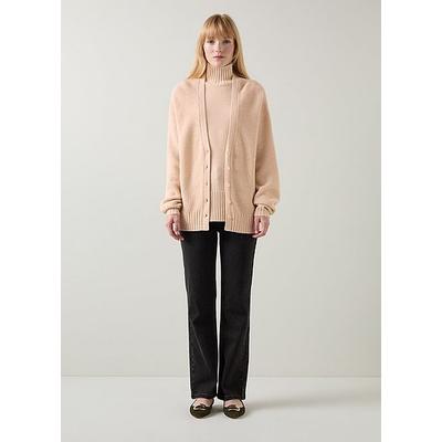Frances Camel Longline Recycled Nylon Fisherman Rib Cardigan, Camel