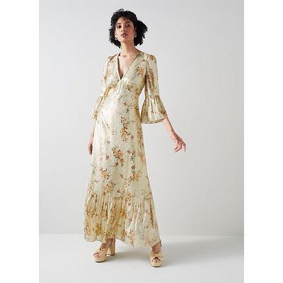 Martha Meadow Scene Metallic Silk Maxi Dress Yellow, Yellow