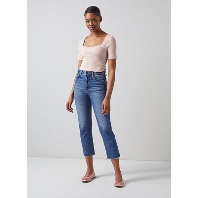 Fara Pink Metallic Cotton Ribbed Top, Pink