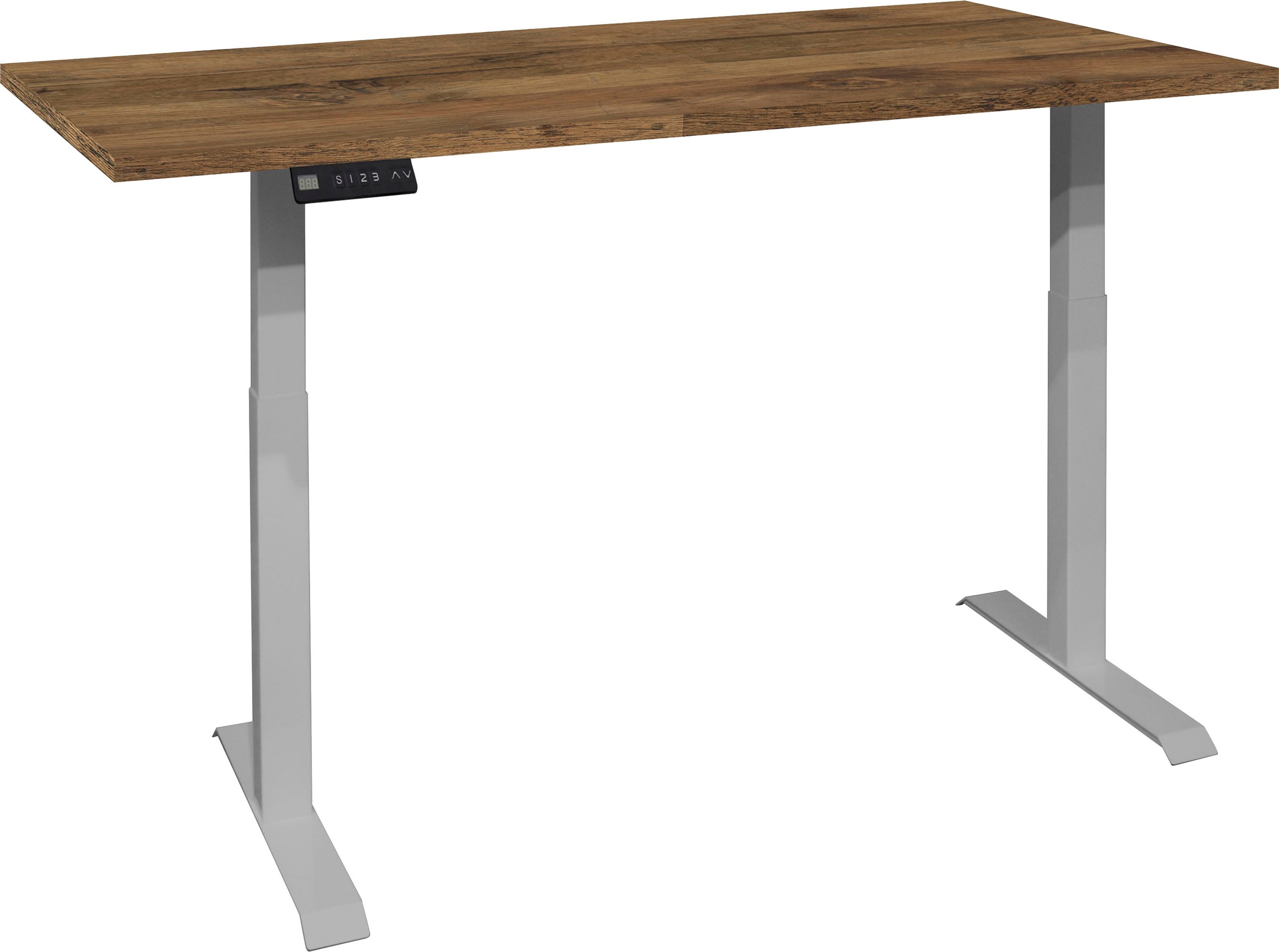 Schreibtisch MÄUSBACHER "Big System Office", silber (silber, plankeneiche, silber, plankeneiche), B:120cm, Tische, Schreibtisch, Breite 120 cm, elektrisch höhenverstellbar