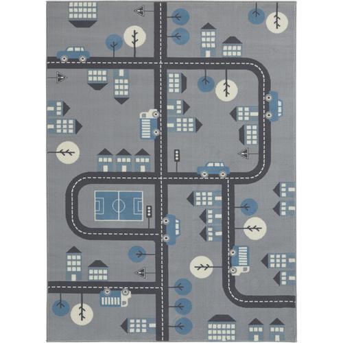 Teppich HANSE HOME ""Town"" Teppiche Gr. B: 160cm, 0,9mm, L: 220cm, grau (grau/blau) Kinder Kurzflor, Kinderteppich, Spielteppich, Straßen Design, Kinderzimmer