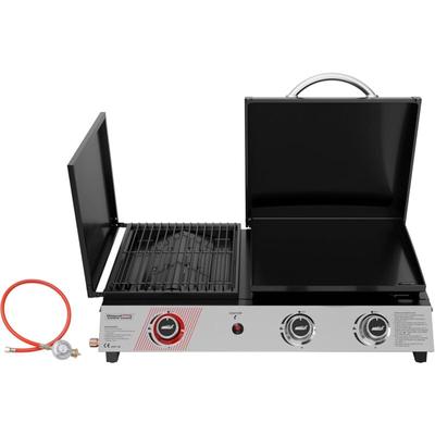 3 Brenner Gasgrill, 3 in 1 Tischgrill mit Grillen, Braten, Kochen, Campinggrill mit Klappbare