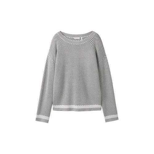 TOM TAILOR Damen Fischgrät Pullover mit LENZING™ EcoVero™, grau, Fischgrät, Gr. XS