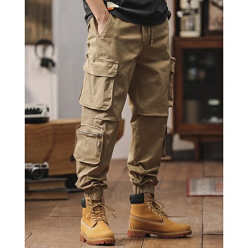 Herren Cargohose Cargohosen Hose Hosen Kordelzug Elastische Taille Multi Pocket Glatt tragbar Outdoor Täglich Campen und Wandern Modisch Klassisch Schwarz Armeegrün Image