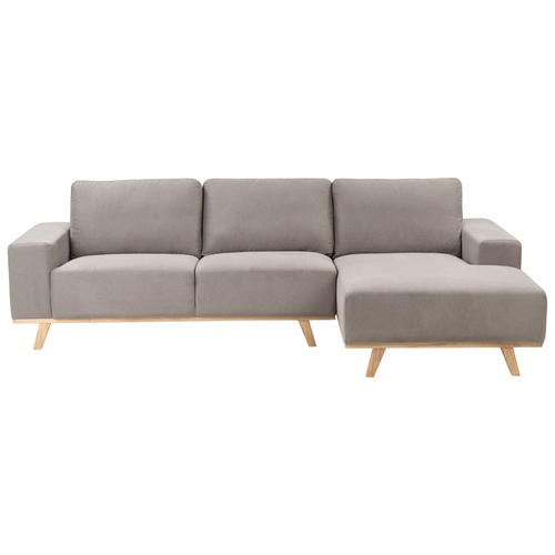 Ecksofa Taupe Samt L-Förmig 3-Sitzer Sofa Linksseitig mit Polsterung Gepolstert Holzbeine Stoffsofa Modern Wohnzimmer Wohnecke Sitzecke Möbel