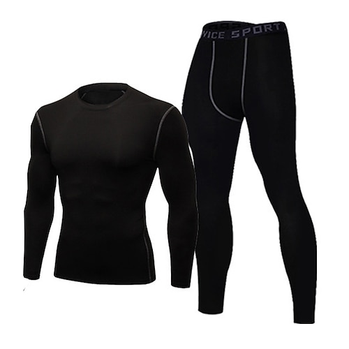 Herren Trainingsanzug Jogginganzug 2 teilig Einfarbig Basisschicht Kompressionshemd und Hose Sportbekleidungsset Frühling Herbst Grau Schwarz Schwarz Fitnesstraining Joggen Laufen Weich Atmungsaktiv Image