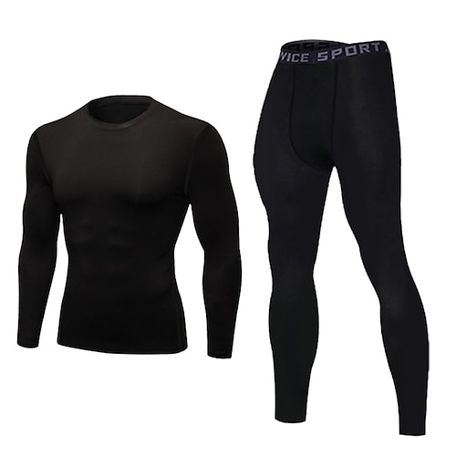 Herren Trainingsanzug Jogginganzug 2 teilig Einfarbig Basisschicht Kompressionshemd und Hose Sportbekleidungsset Frühling Grau Schwarz Schwarz Fitnesstraining Joggen Laufen Weich Atmungsaktiv Langarm Image