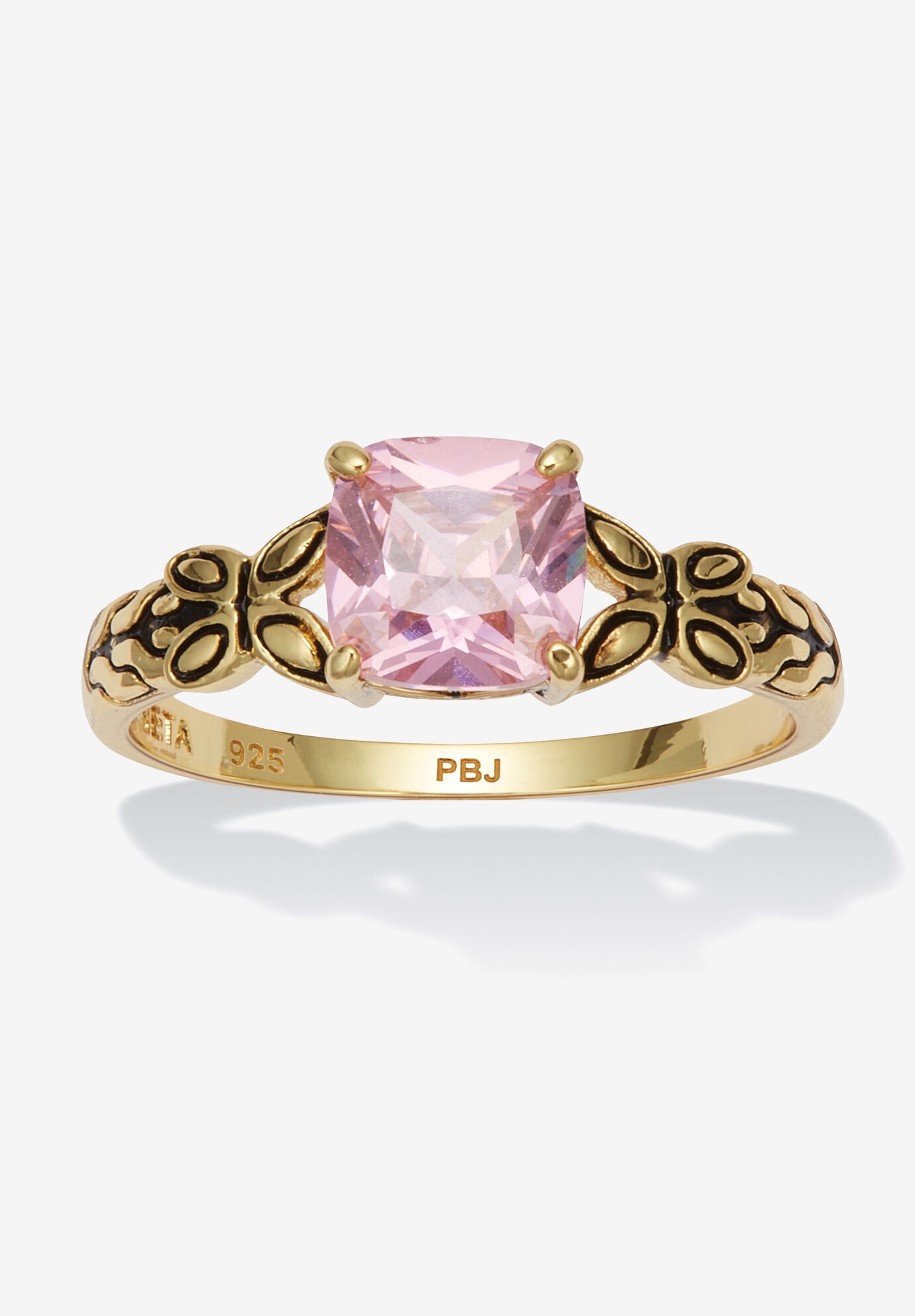 Women's Cushion Cut Birthstone Ring In Gold-Plated Sterling Silver by PalmBeach Jewelry in October (Size 8)