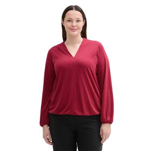 Langarmshirt TOM TAILOR PLUS Gr. 50, rot (deep red) Damen Shirts mit V-Ausschnitt